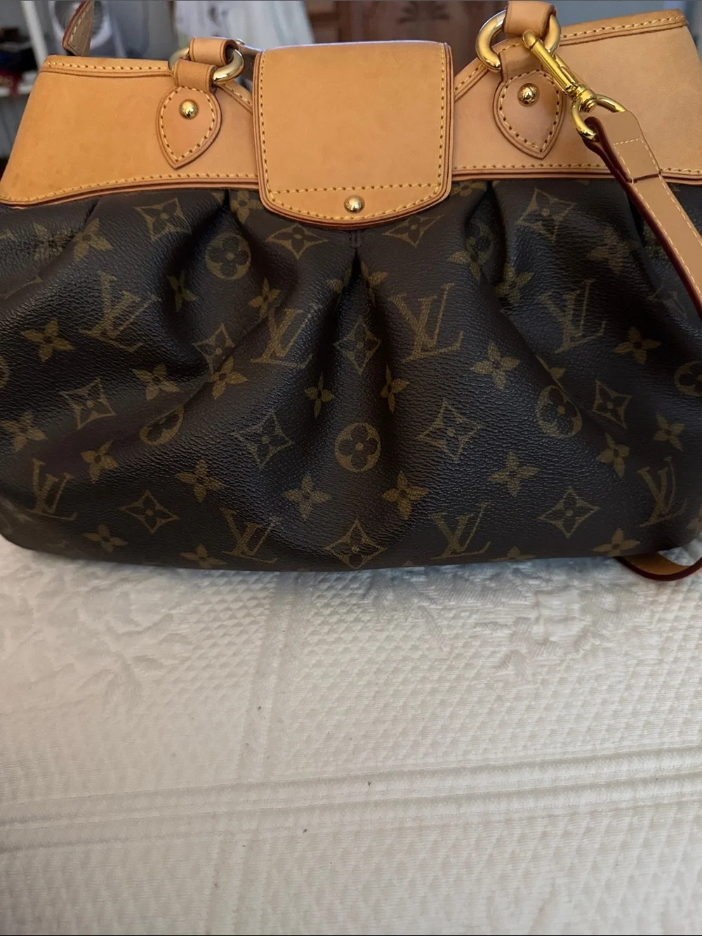 Louis Vuitton Monogram Canvas Brown & Tan Shoulder Satchel comes with COA